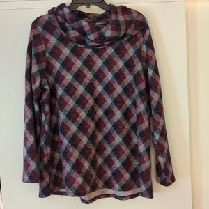 Plaid cowl neck shirt